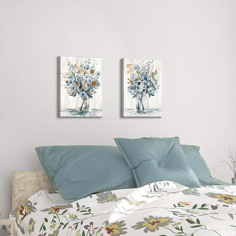 Hardy Gallery Floral Canvas Wall Art Prints: Abstract Blossom Flower Bouquet in Glass Bottle Picture Print on Canvas Small Size for Dining Room (12'' x 16'' x 2 Panels) - Image 4